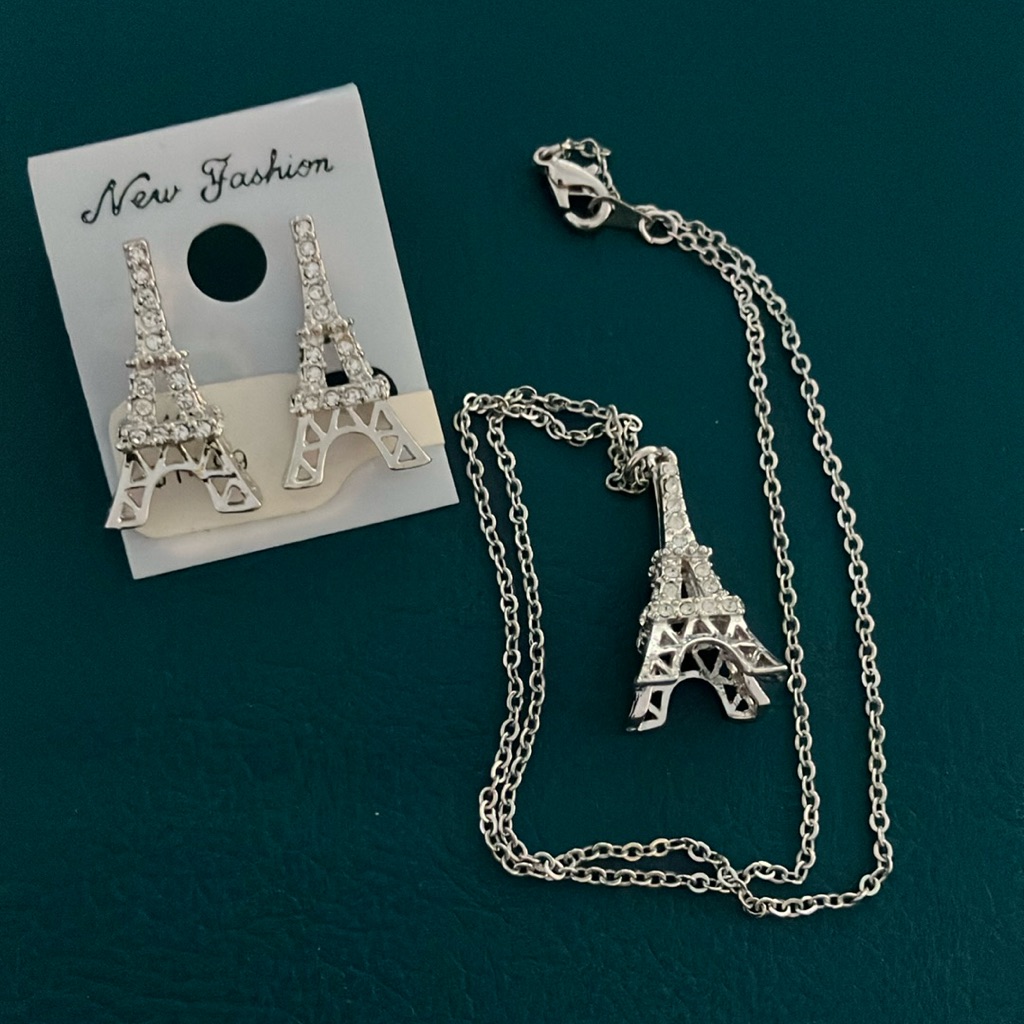 New Fashion Silver Eiffel Tower Necklace And Earrings Set